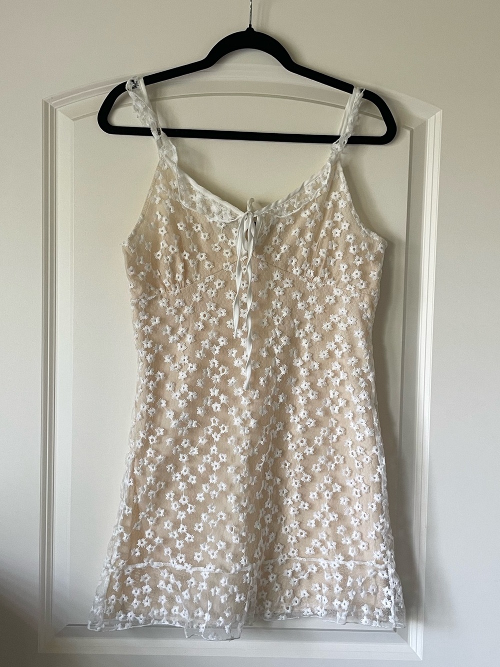 White Floral Lace Layered Mini Dress